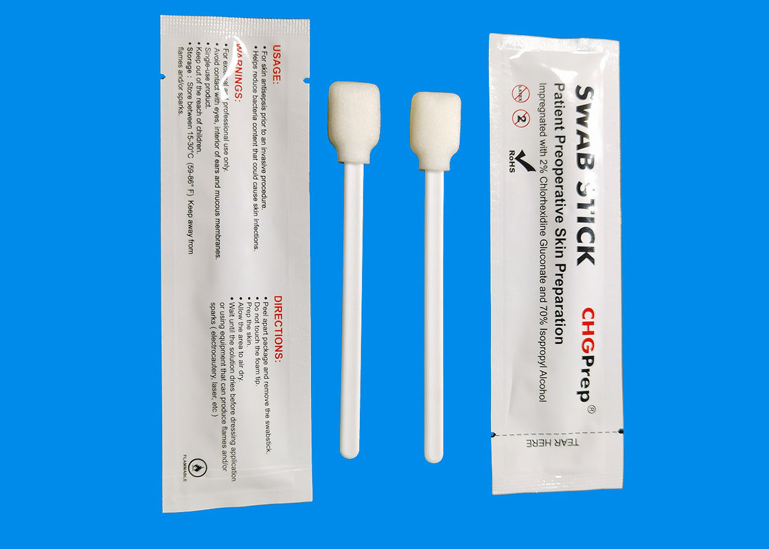 2% ক্লোরহেক্সিডিন গ্লুকোনেট ফোম পরিষ্কারের swabs 70% আইসোপ্রপিল অ্যালকোহল প্রাক ইনজেকশন সোয়াব স্টিক
